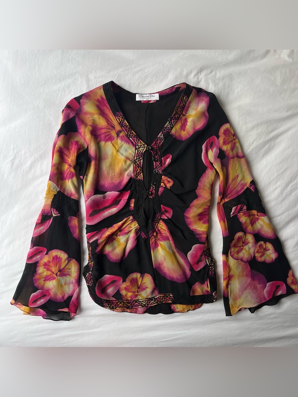 Vintage Galliano Era Dior S/S 2005 Floral Lip Print Silk Top